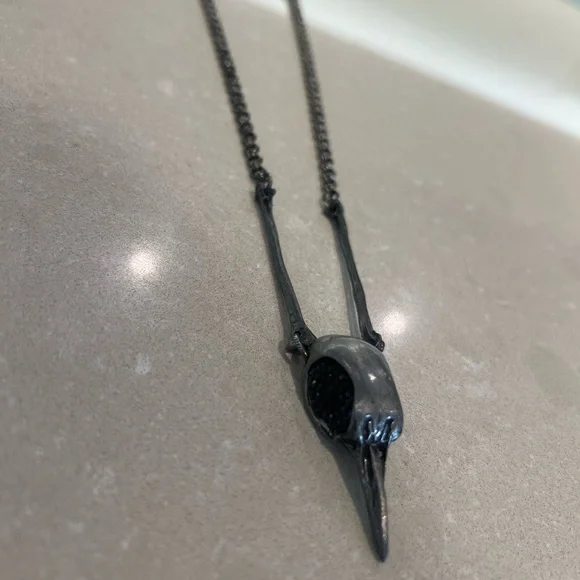 Black Bird Skull Necklace and Bone Earrings Set - Picture 5 of 11